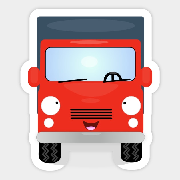 Cute red kawaii delivery truck cartoon illustration Sticker by FrogFactory